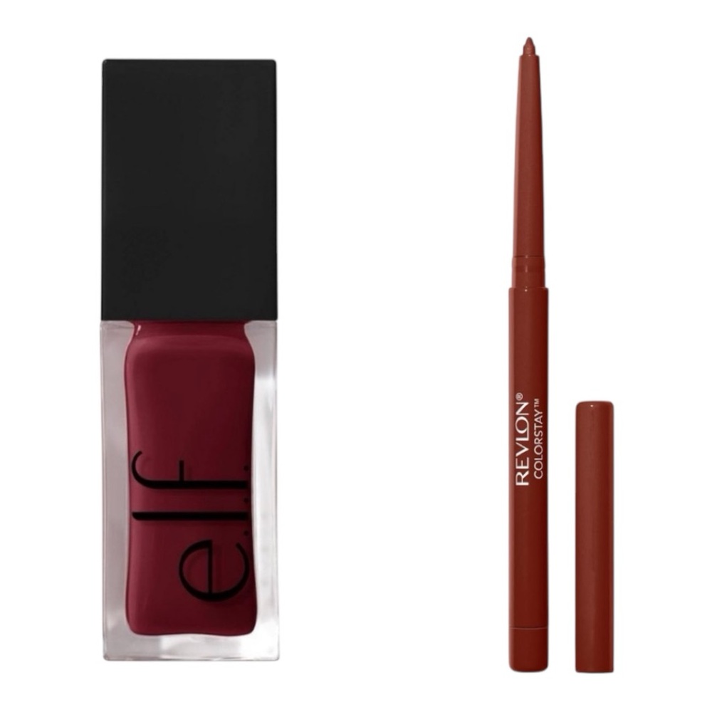 ELF Glow Reviver Lip Oil Jam Session and Revlon Raisin Lip Liner Viral Combo